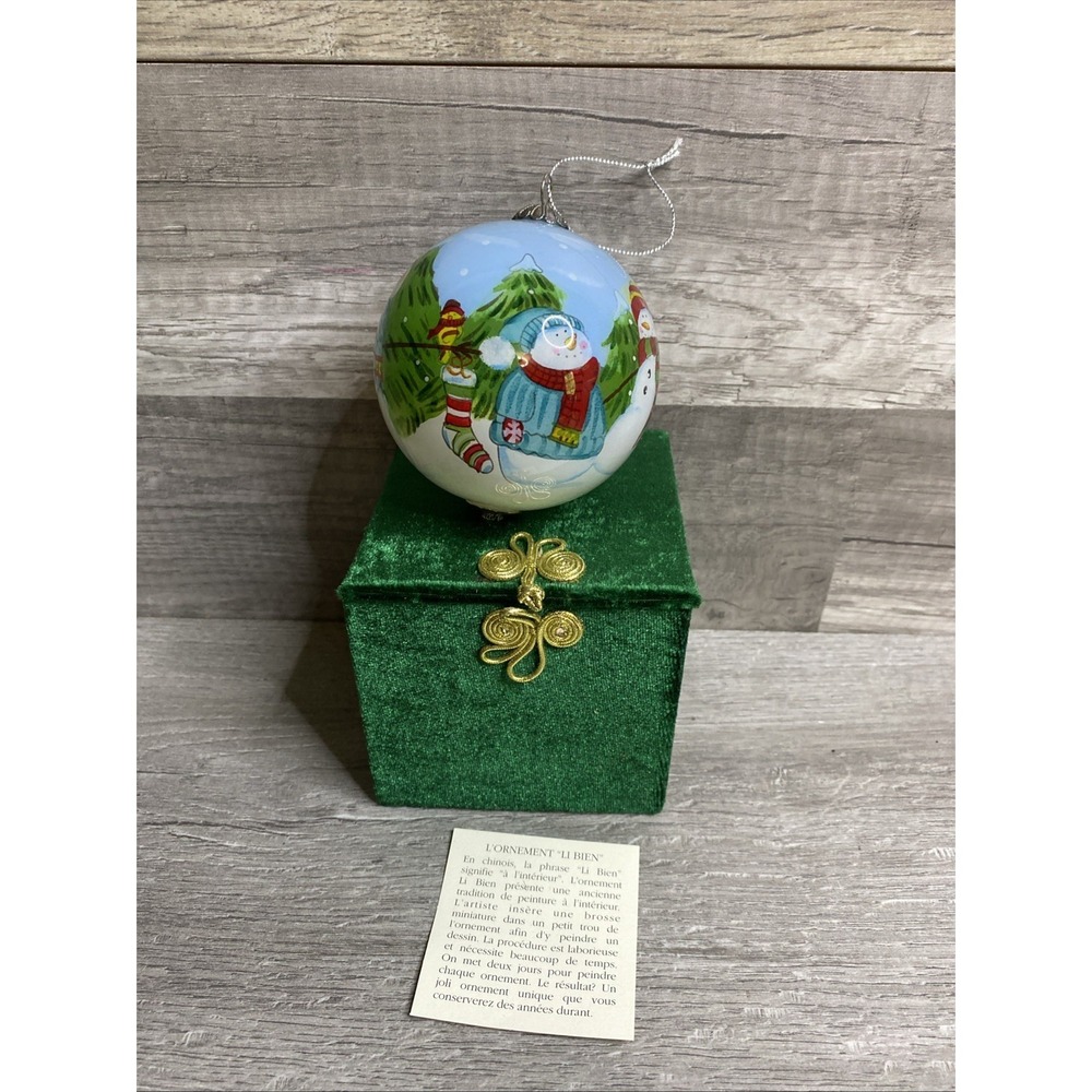 Pier 1 Imports Snowmen 2013 Glass Li Bien Christmas Ornament Hand Painted